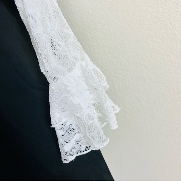 Black & White 2-in-1 Lace Layered Goth Contrast Long Sleeve Graphic Shirt - Picture 7 of 7